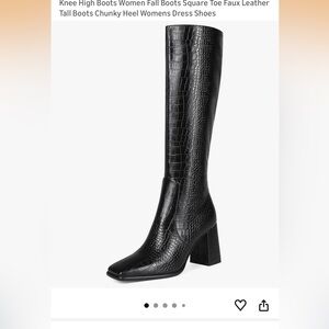 NWT Black Croc-Embossed Knee-High Block Heel Boot